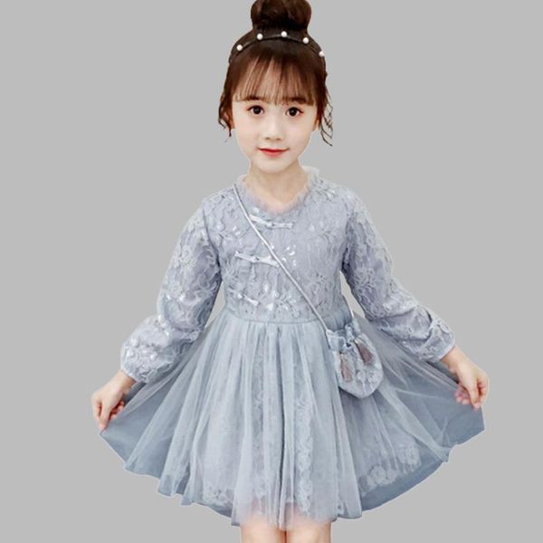 Vestidos de niña vestido niña encaje flor niñas fiesta moda malla niños con billetera otoño estilo chino año de invierno