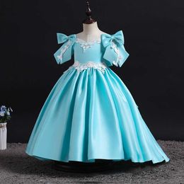 Kleider für Mädchen EACHIN Neue Ankunft Mädchen Elegante Bogen Ärmel Einfarbig Prinzessin Kleider Hohe Taille Kinder Kleidung Kinder Hochzeit Party Kleid Z0223