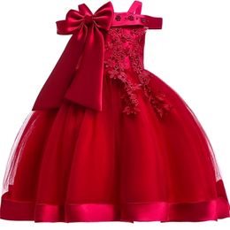 Meisjesjurken Elegant Girl Princess Dress Dots Bow Children Christmas Performance Show Kinderkinderen voor meisjes 2 4 8 10 jaar 230214