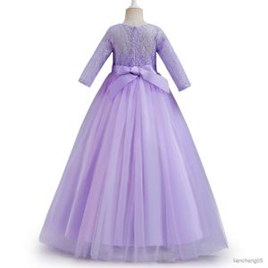 Robes de fille Robe violette élégante pour filles, robe de demoiselle d'honneur à fleurs pour mariage, soirée pour jeunes enfants, longue robe 6-14T, vêtements de nouvel an pour enfants R231031