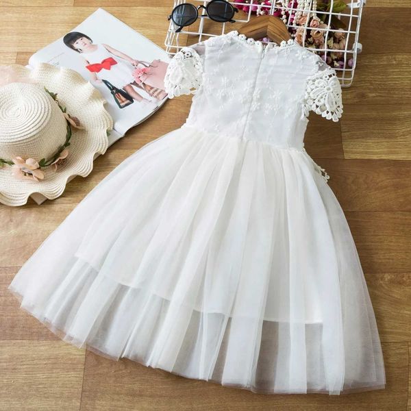 Robes de fille élégantes filles blanches communion princesse robe fille anniversaire couche tulle costume fleur enfant robes à manches moelleuses pour le mariage proml2402