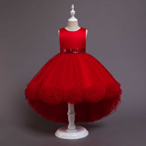 Robes de fille Robe de fille de fleur en dentelle élégante pour robe de queue de mariage Costumes de performance de piano Couleur blanc / rose / rouge / violet / vert
