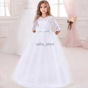 Robes de fille élégante demoiselle d'honneur blanche fête fille mariage robe en dentelle robes enfants pour filles costumes costumes vestidos 6 10 12 ansl231222