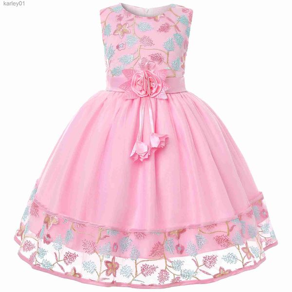 Robes de fille Robe de broderie européenne et américaine filles fête dentelle robe de princesse fleur enfant net gaze Pengpeng robe yq240327