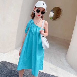 Vestidos de niña Estilo europeo y americano Vestido para niñas Arco de cinta Diseño de un hombro Moda Vestidos para niños Verano Medio Ropa para niños grandes