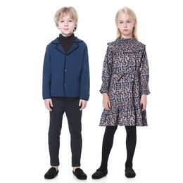 Robes de fille automne garçons filles vêtements adolescent robe à carreaux avec doublure élégante blazer salopette soeur frère coton # 9999 230202