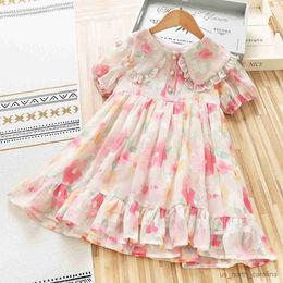 Girl's jurken mode babymeisje jurk korte mouw merk kinderen meisje jurk kleding prinses kinderen zomer jurk maat 90-130 cm vestido r230816