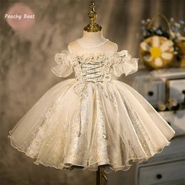 Robes de fille Mode bébé fille princesse Tutu robe infantile enfant en bas âge enfant dentelle perle été robe fête d'anniversaire Pageant robe de bal Frock1 14y 231204