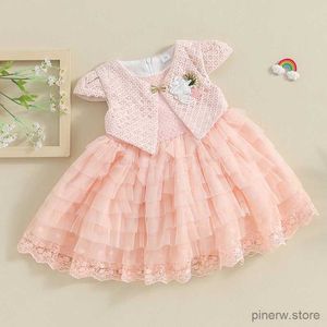 Jurken voor meisjes Mode baby meisje prinses zoete jurk Tule patchwork vestido roze bruiloft verjaardag Tutu jurk pasgeboren kleding 0-24M