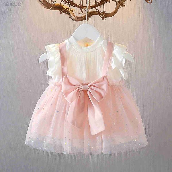 Vestidos de niña Moda Princesa Vestido vintage Tul Niño Mosca Manga Rosa Vestido de fiesta grande Ropa ldd240313