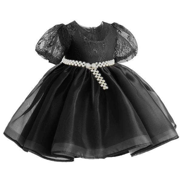 Robes de fille Robe de première année Garnières Bubble ceinture perle Couleur solide Couleur Fashion Mesh Robe moelleuse Mariage Fleur Fleur Robe de fête d'anniversaire