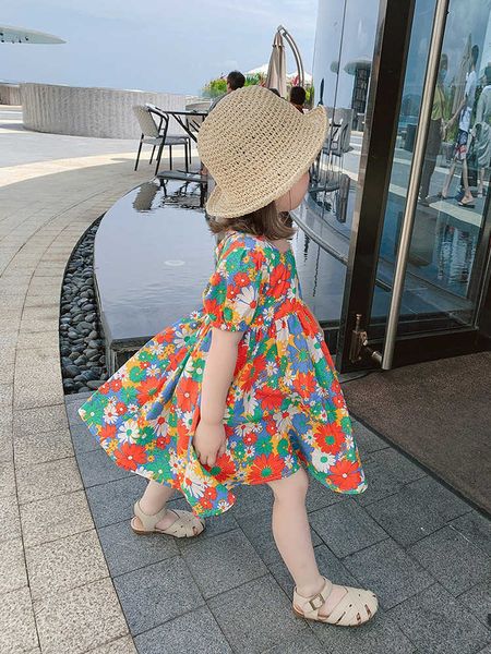 Robes de fille Robes d'été à imprimé floral pour petites filles de 2 à 6 ans Robe de princesse à manches courtes Style coréen Robes de fille dos nu P230327