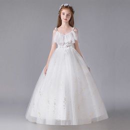 Robes de fille fleur soirée formelle élégante jeunesse couche de tulle princesse grande fille robe d'anniversaire de luxe G220523