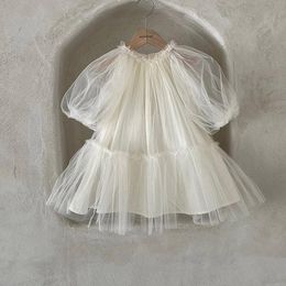 Robes de fille fleur Fille Fille enfants coréens Portez 2022 Summer Super Fairy Princess Style Bubble Bubble Sleeve's