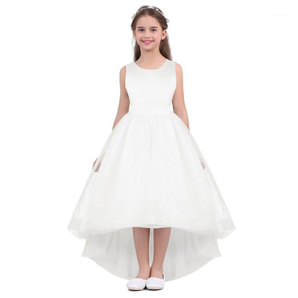 Robes de fille fleur fille sans manches nœud papillon haut-bas ourlet taille haute princesse Pageant robes de mariage robe de fête d'anniversaire pour les filles