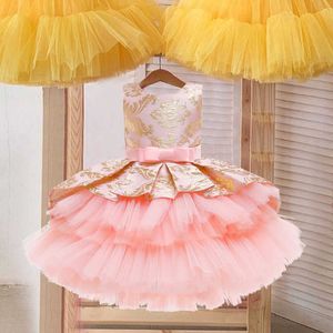 Robes de fille Robe de soirée de mariage de demoiselle d'honneur Lolita Dentelle Bowknot Cake Tutu Girls School Graduation Party Performance Dress 3-12 Ans VestidosHKD230712