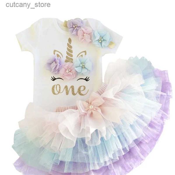 Vestidos de niña Girls Flower First Birthday Dress Tutu Baby Infantil Vestidos de pastel de bautizo para niños Vestido de cumpleaños de 1 año de niña L240402