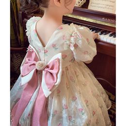 Girl s jurken bloemenmeisjes prinses boog baby bruiloft feest trailing jurk tiener kinderen kinderen elegante vestidos kleding voor 3 15 jaar 230520