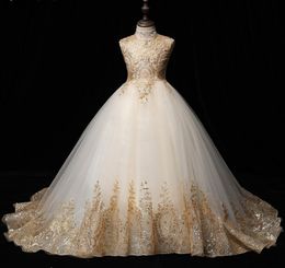 Robes de fille fleur longue robe dorée paillettes dentelle filles robes de bal fille robes de soirée princesse robes de fille de mariage 230615