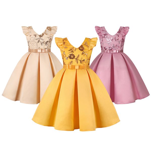 Robes de fille Fleur Paillettes Filles Robe Haute Qualité D'été Sans Manches Mode Petite Robe De Princesse Cadeau D'anniversaire 2-10 Ans Enfants Vêtements 230615