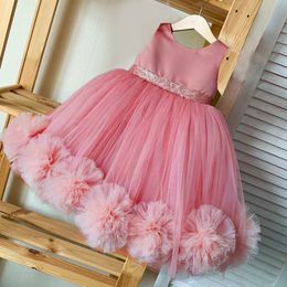 Jurken voor meisjes Fluffy Trailing Flower Feestjurken voor meisjes Bruiloft Wit Bruidsmeisje Verjaardag Prinsessenjurk Lace Bow Girl Evening Prom Dress 230718