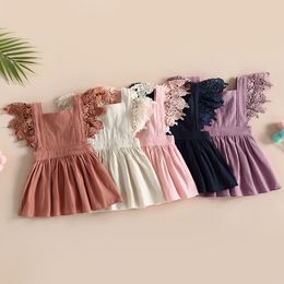 Robes de fille FOCUSNORM 0 4Y Toddler Kids Girls Princess Dress Lace Fly Sleeve Square Neck Solid Backless A Line 5 Colors 230630
