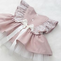 Robes de fille FOCUSNORM Summer Infant Baby Girls Princess Party Dress 0 5Y Lace Ruffles Fly Sleeve Solid A Line With Bowknot 230630