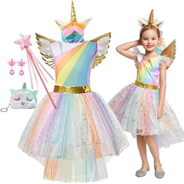 Robes de fille pour 3-10 ans filles licorne robe arc-en-ciel robe de bal bébé princesse robes d'anniversaire fête Halloween Costume 231114