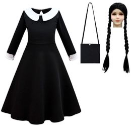 Vestidos de niña para niñas Miércoles Addams Cosplay Disfraces Vestidos góticos negros Ropa para niños Fiesta de Halloween 231019