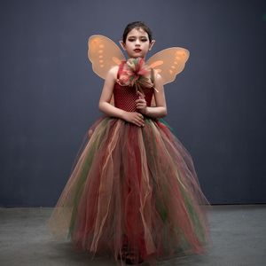 Meisjes Jurken Forest Fairy Princess Kostuum voor Halloween Verjaardagsfeestje Fancy Dress Fall Kinderen Woodland Nymph Pixie Gown Tutu Dress Wing 230609