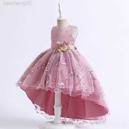 Robes de fille robes formelles pour filles adolescentes de luxe courtes devant et longues dans le dos robes de princesse roses fête d'anniversaire robe de bal pour enfants W0224