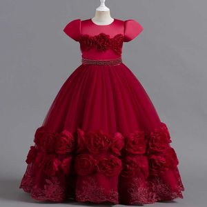 Robes de fille formelle rouge Floral enfants robes de fête de mariage pour les filles élégantes dentelle enfants nouvel an robe de princesse fille robe de soirée de noël