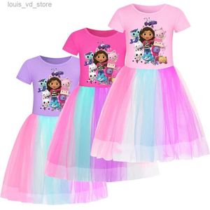 Girl's jurken Gabbys Doll House kleding Kids Cartoon Gabby Cosplay Jurk Baby Girl Princess Dresses Toddler Girls Wedding Party Vestidos T240415