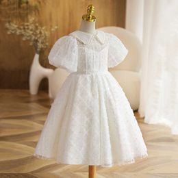 Robes de fille Gaun Pengiring Pengantin Gaun Manik-manik Berpayet Bayi Perempuan Pakaian formel Putri Putih Polos Pernikahan Anak-anak Vestido Malam