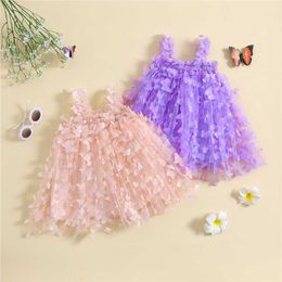 Vestidos de niña gaun Slip kupu-kupu bordir anak-anak gaun putri manis baru musim panas gaun mengembang jala anak perempuan bunga