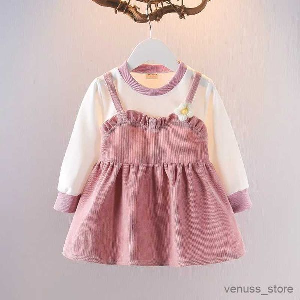 Robes de fille fille fille robe bébé 2023 automne nouvelle fille manche longue fausse deux robes de princesse bébé 1 an 4 robes robes robe fille