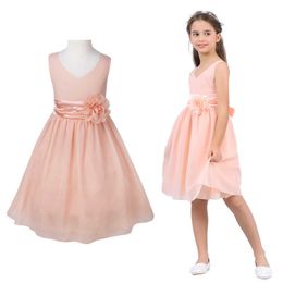 Robes de fille Girl Bride Maid Dessses Youth Birthday Party TUTU Sans manches robe élégante fleur princesse Prom Dress Childrens Graduation Prom D240515