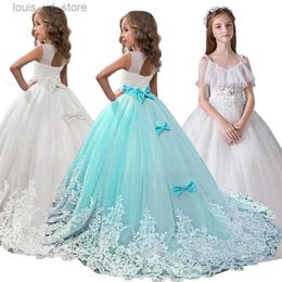 Robes de fille fille Bridesmaid Pageant robe adolescents filles du sol de fleur Longueur longue robe pour la fête d'anniversaire Nouveaux enfants Robes de cérémonie de mariage T240415