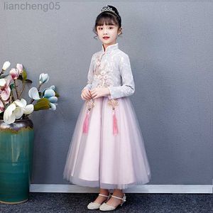 Robes de fille fille robe automne Hanfu Tang costume 2022 nouveau Style chinois col roulé broderie imprimer ancien venir enfants Cheongsam W0314