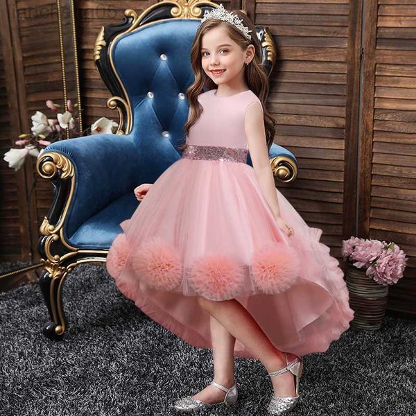 Robes de fille fille robe fil net fleur arc doux sans manches queue robe moelleuse robe de princesse robe de soirée fantaisie robe de mariée pour fille W0314