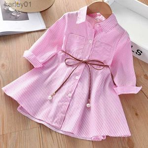 Robes de fille Robe de fille printemps automne rayure enfants vêtements mode enfant en bas âge bébé filles coton vêtements à manches longues enfants robe Style régulier yq240327