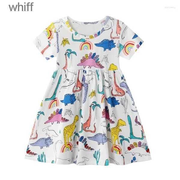 Robes de fille robes de fille 2024 bébé filles robe d'été verte avec de jolis chats coton manches courtes vêtements décontractés doux pour les enfants 2 à 7 ans C240413