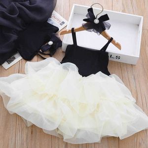 Robes de fille fille robe moelleuse été petite robe noire 2023 nouveaux enfants jarretelles robe de princesse bébé robe d'anniversaire jupe bébé vêtements AA230531