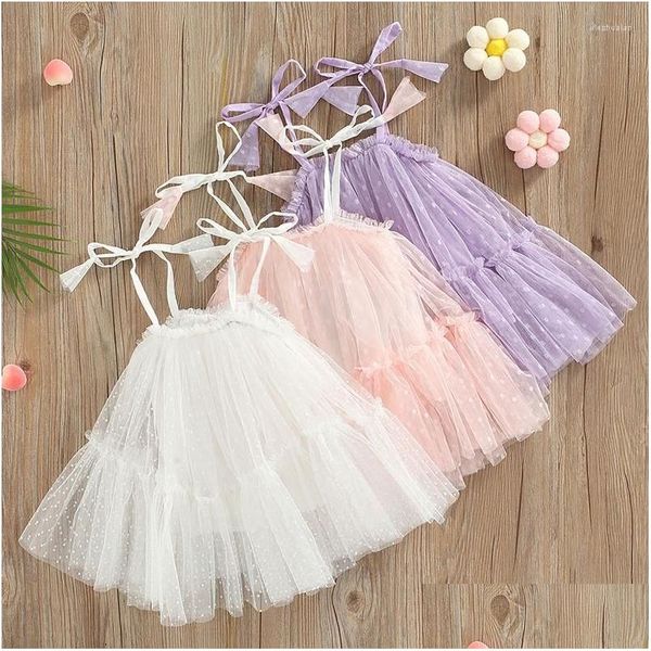 Robes De Fille Fille Robe De Bébé Sans Manches Noeud Papillon Maille Bretelles Réglables Shoder Petite Princesse Vêtements D'été Drop Delivery Bébé Dhoqb