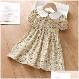 Robes de fille fille petite maven 2023 bébé fille robe de floral été jolies manches courtes robes en coton confort pour enfants 2-7 y dhtgz