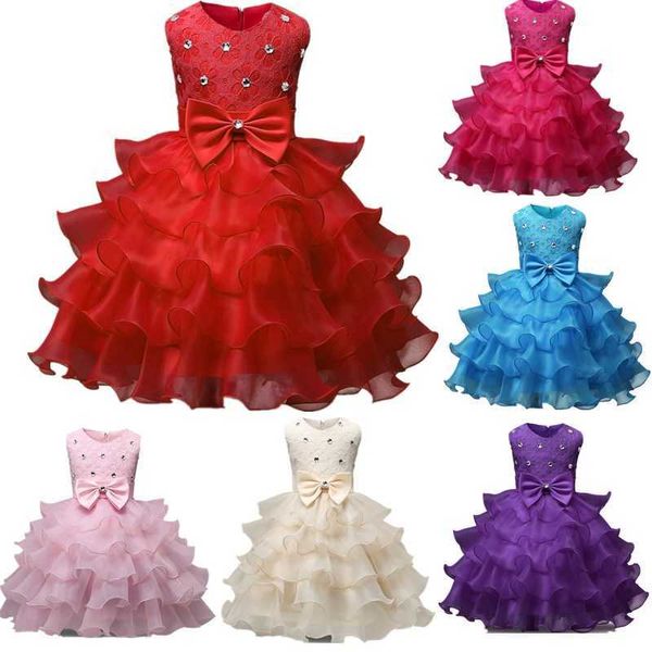 Robes de fille fille princesse soirée soirée rouge cérémonie tulle tissu bal nouveau-né bébé 1er anniversaire baptiste robe G220523