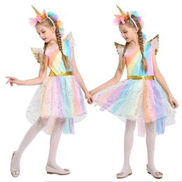 Halloween nieuw meisje Eenhoorn jurk prestatie jurk Rainbow Dress toneelvoorstelling jurk 230801