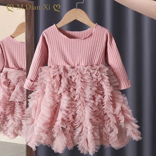 Robes de fille Robe bébé fille gaze princesse ski patchwork gâteau robe de princesse 2023 été vêtements pour enfants à manches longues robe d'été 2312306