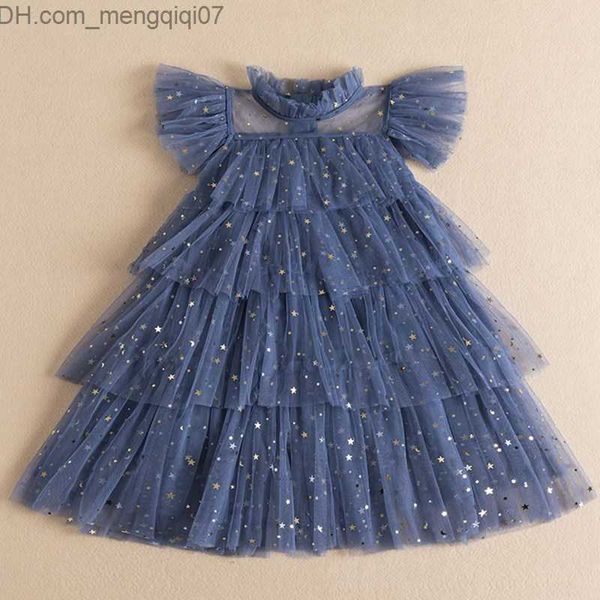 Vestidos de niña Vestidos de niña Verano Niñas Volantes Vestidos de princesa Lentejuelas Pastel brillante KidsTulle A-Line Cloth 3-8 años Niños Elegante cumpleaños Traje de malla Z230704