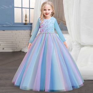 Robes de Fille Robe de Princesse à Manches Longues pour Filles 4-12 ans Robe de mariée en Dentelle pour Filles Robe avec nœud Robe de soirée de Noël